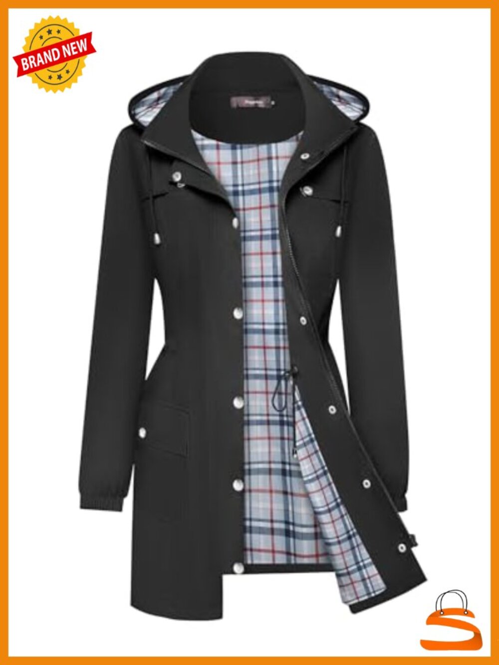 Bloggerlove Waterproof Lightweight Rain Jacket Hooded Trench Coat